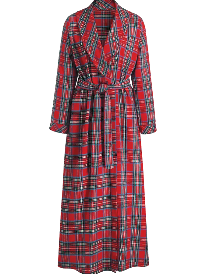 Women's Plaid Cotton Flannel Wrap Robe