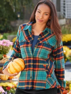 Women's Plaid Flannel Shirt Jacket