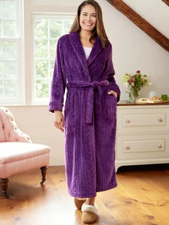 Women's Plush Cable Fleece Robe