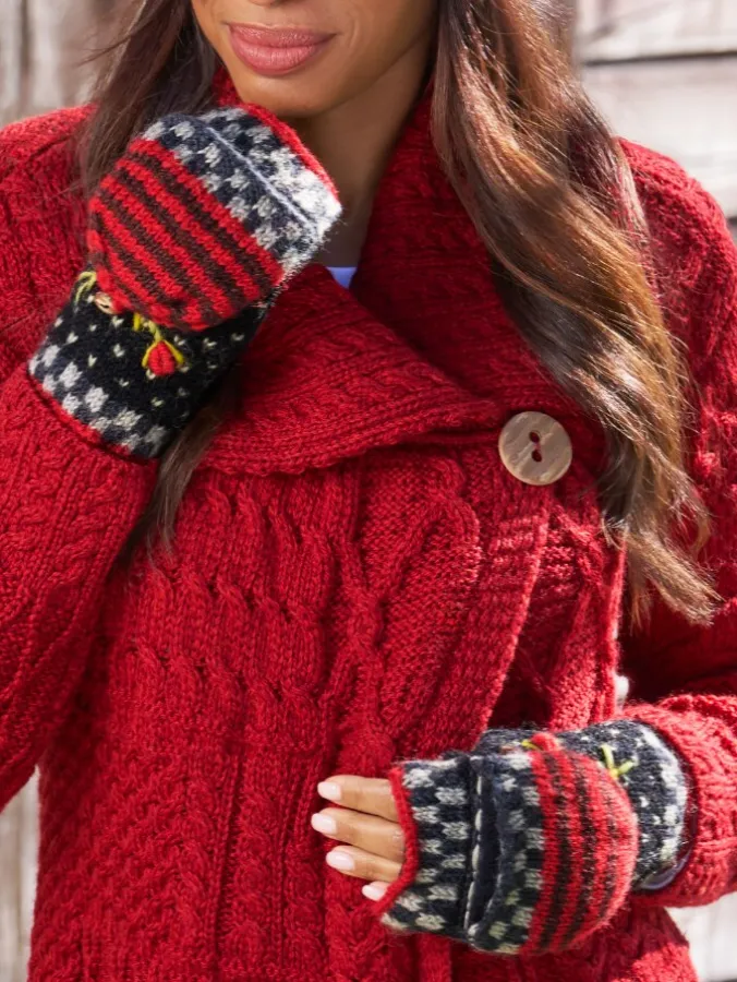 Women's Pretty Blooms Embroidered Wool Convertible Mittens
