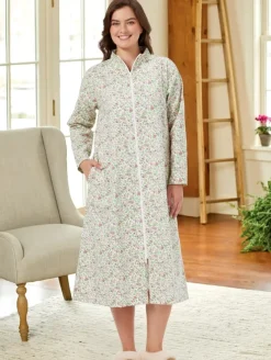 Women's Printed Portuguese Cotton Flannel Zip-Up Robe