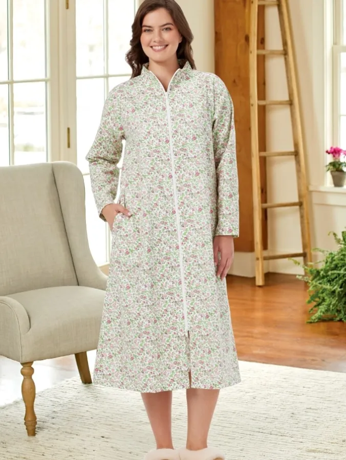 Women's Printed Portuguese Cotton Flannel Zip-Up Robe