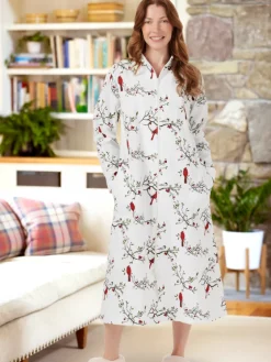 Women's Printed Portuguese Cotton Flannel Zip-Up Robe