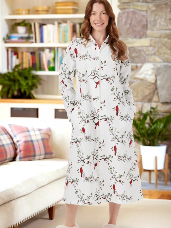 Women's Printed Portuguese Cotton Flannel Zip-Up Robe