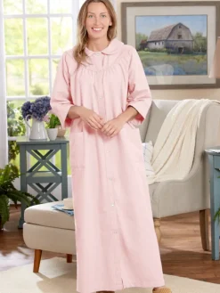 Women's Printed Portuguese Cotton Flannel Snap-Front Robe