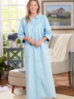 Women's Printed Portuguese Cotton Flannel Snap-Front Robe