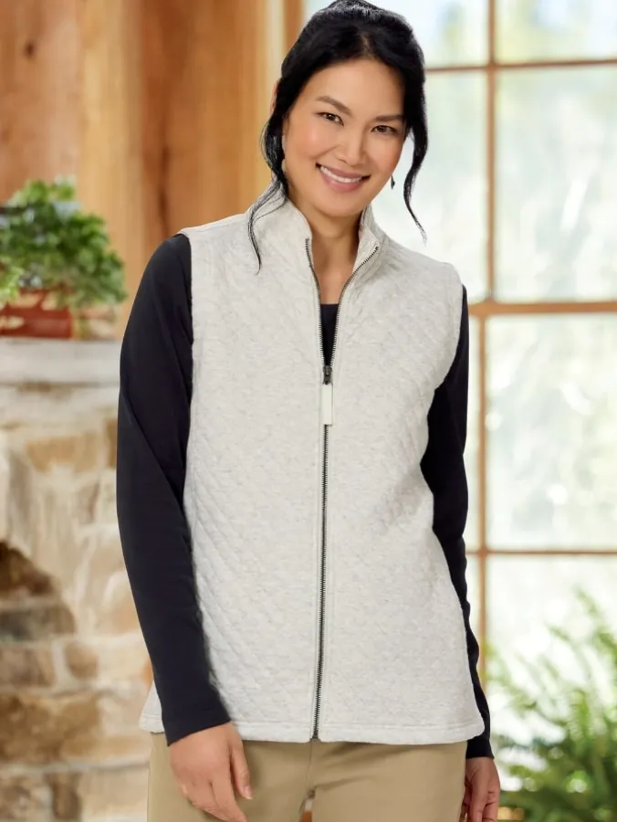 Women's Quilted Cotton Zip-Up Sweatshirt Vest