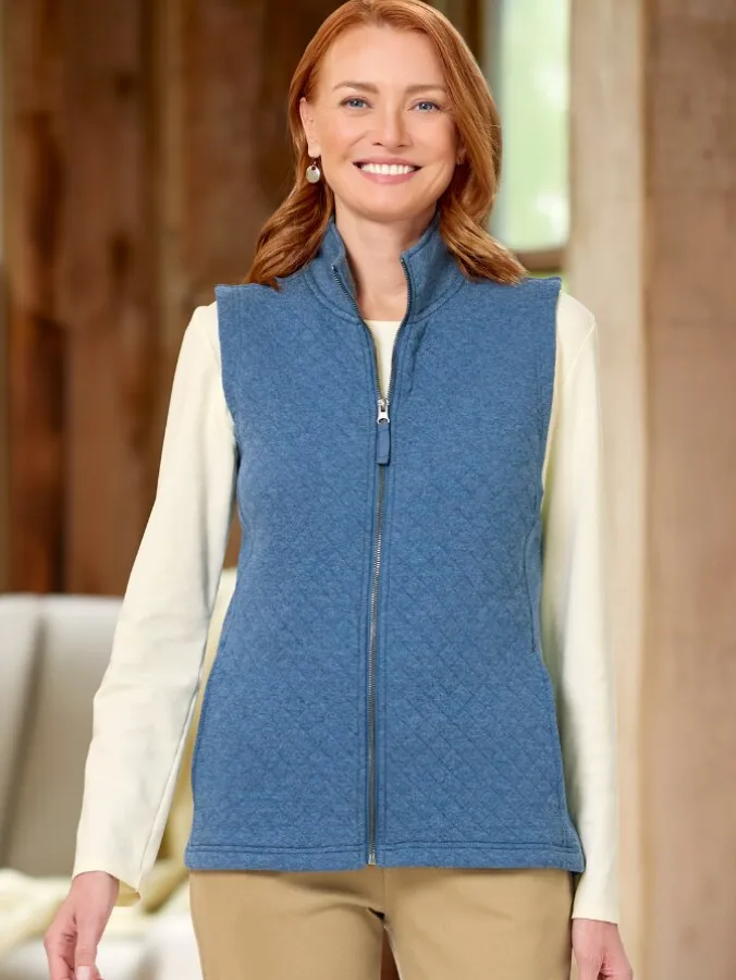 Women's Quilted Cotton Zip-Up Sweatshirt Vest