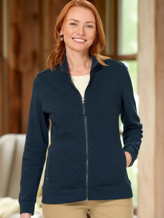Women's Quilted Cotton Zip-Up Sweatshirt Jacket