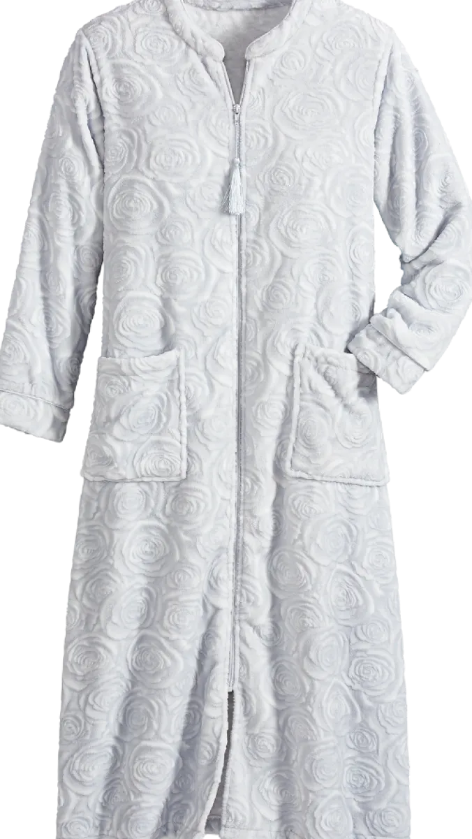 Women's Sculpted Rose Zip-Front Fleece Robe