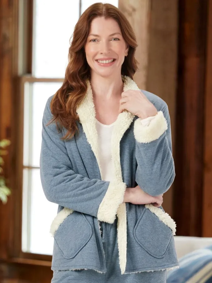 Women's Sherpa-Lined Cuddly Fleece Lounge Cardigan
