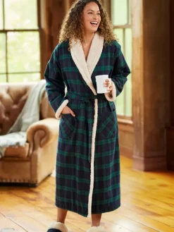 Women's Sherpa-Lined Portuguese Cotton Flannel Wrap Robe