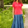 Women's Short-Sleeve Garment-Washed Cotton Henley