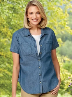 Women's Short-Sleeve Lightweight Denim Shirt