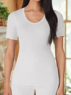 Women's Short-Sleeve V-Neck Cotton Undershirt, 3 Pack
