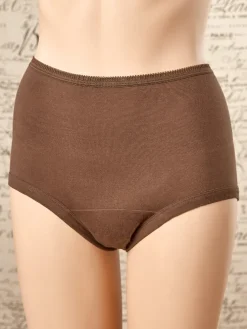 Women's Short-Torso Cotton Briefs With Cotton Leg Bands in Black or Coffee, 3 Pairs