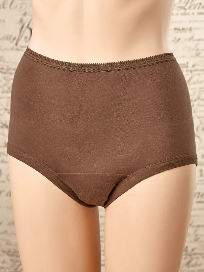 Women's Short-Torso Cotton Briefs With Cotton Leg Bands in Black or Coffee, 3 Pairs