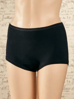 Women's Short-Torso Cotton Briefs With Cotton Leg Bands in Black or Coffee, 3 Pairs