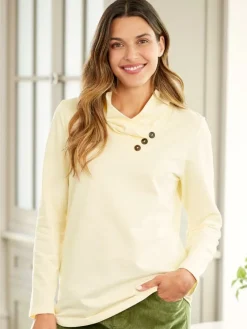 Women's Soft Cotton Cowl-Neck Tunic in Cream