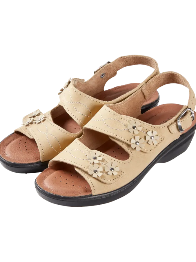 Women's Spring Step Beautiful Blossoms Adjustable Leather Sandals