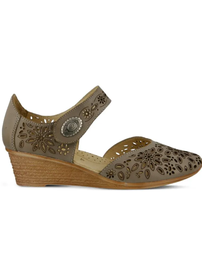 Women's Spring Step Floral Leather Cutout Wedge Sandals