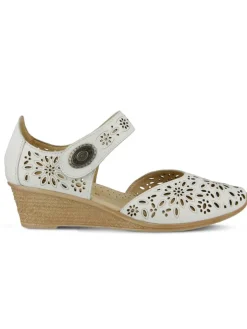 Women's Spring Step Floral Leather Cutout Wedge Sandals