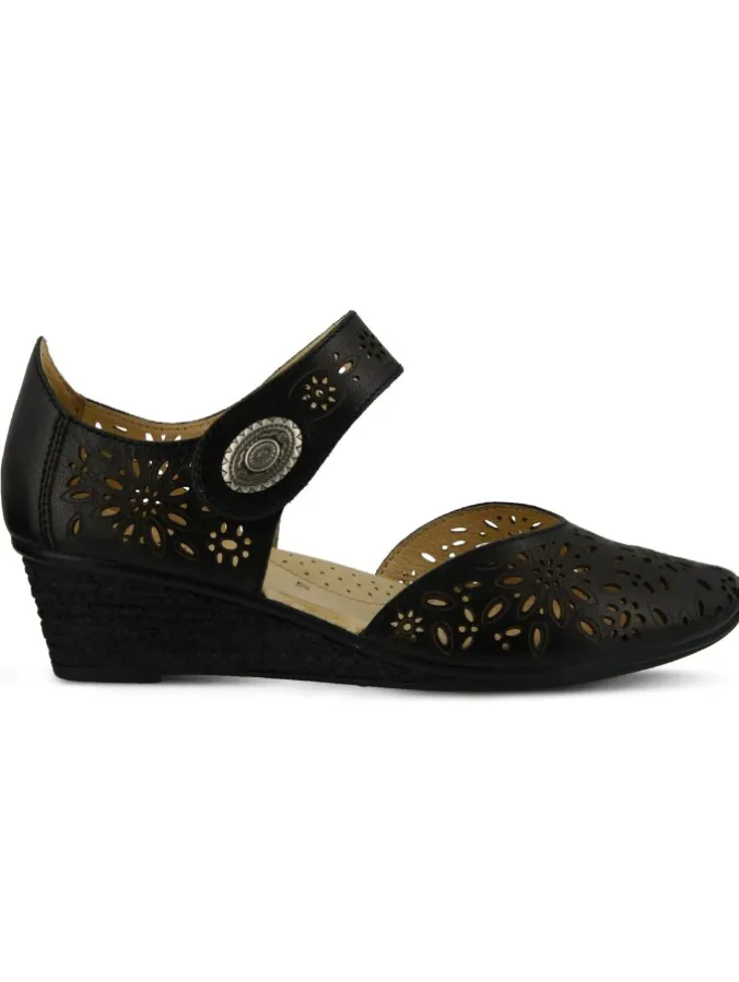 Women's Spring Step Floral Leather Cutout Wedge Sandals