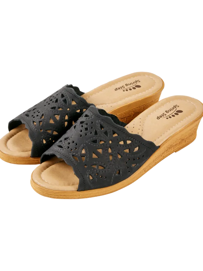 Women's Spring Step Italian Leather Wedge Slide Sandals