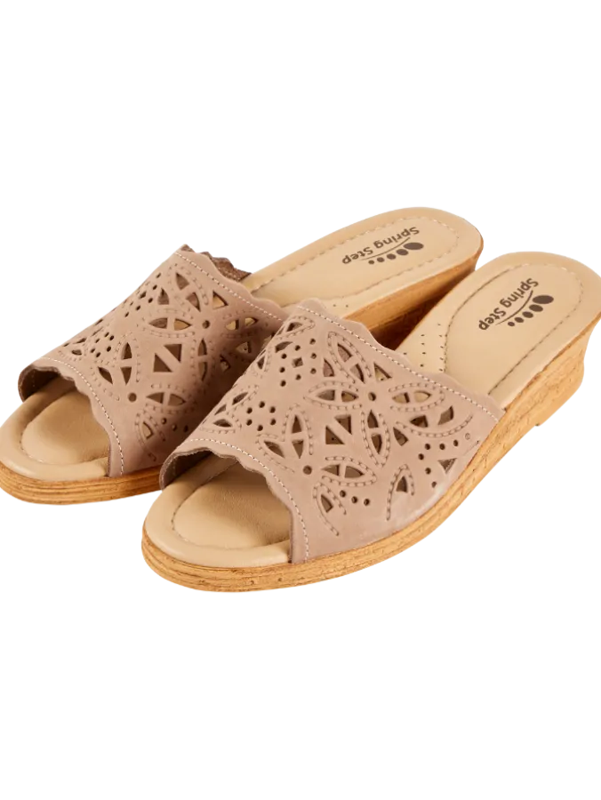 Women's Spring Step Italian Leather Wedge Slide Sandals