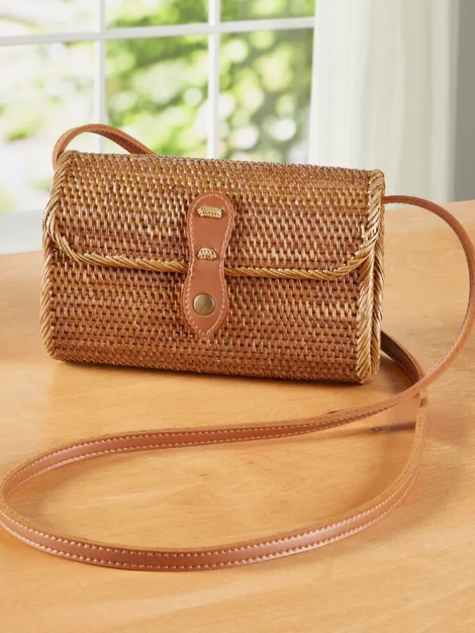 Women's Top Clasp Rattan Crossbody Bali Bag