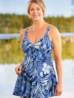 Women's Tropical Print A-Line Swim Dress