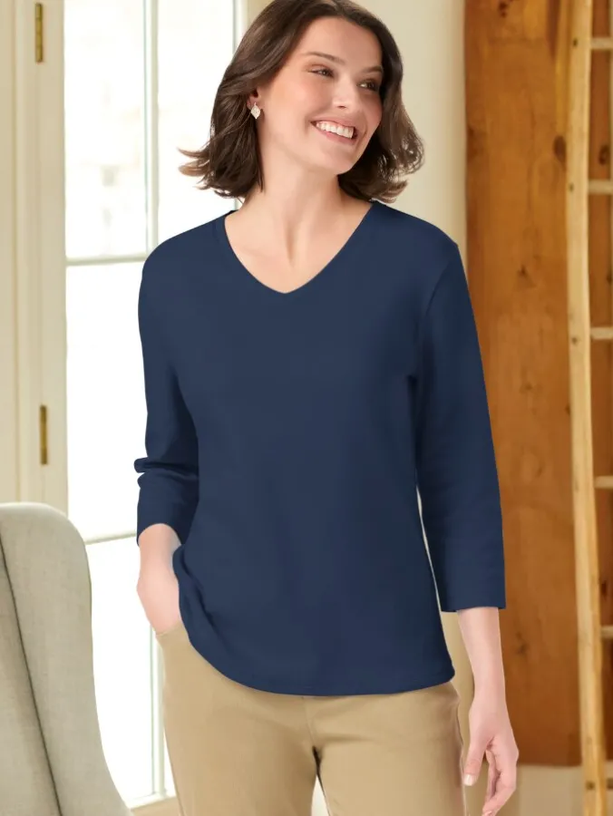 Women's USA Cotton V-Neck 3/4 Sleeve Tee