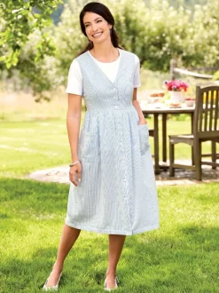 Women's V-Neck Seersucker Jumper
