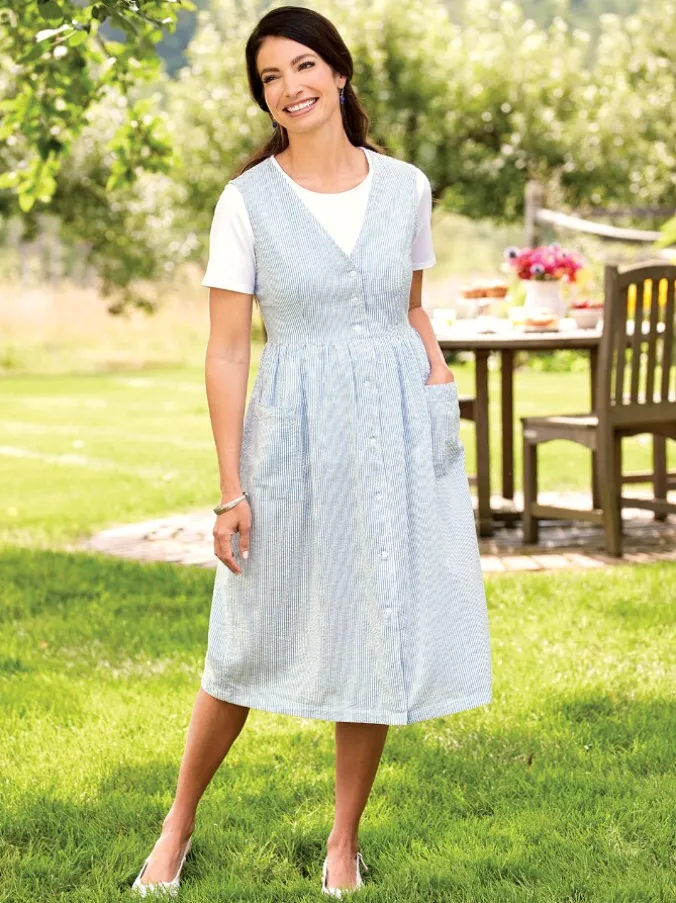 Women's V-Neck Seersucker Jumper