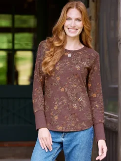 Women's Waffle-Knit Floral-Print Top