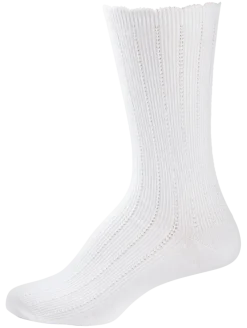 Women's White Mid-Calf Ruffle-Edge Dress Socks, 3 Pairs