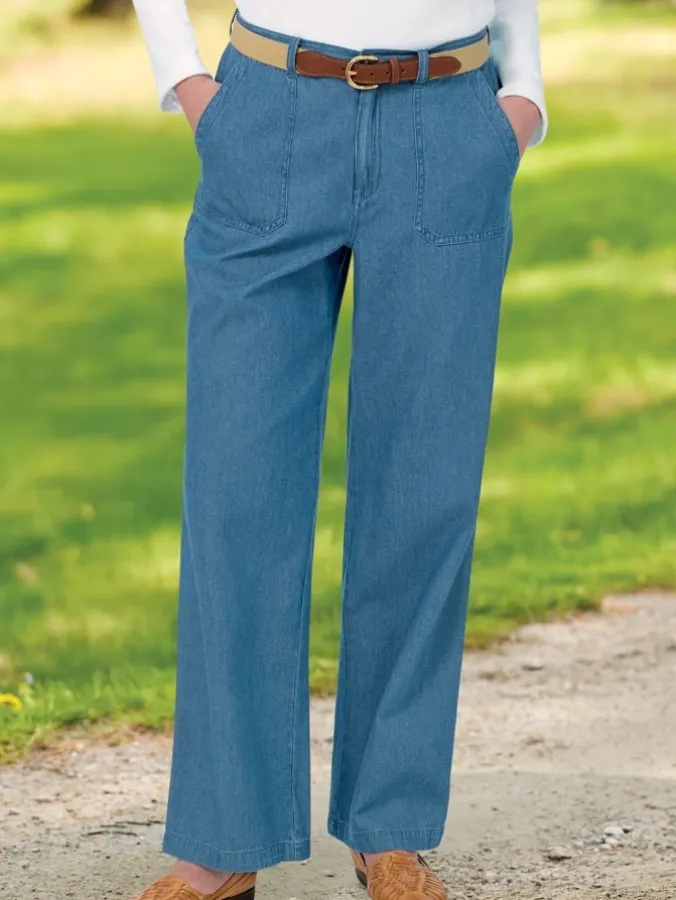 Women's Wide-Leg Cotton Denim Pants