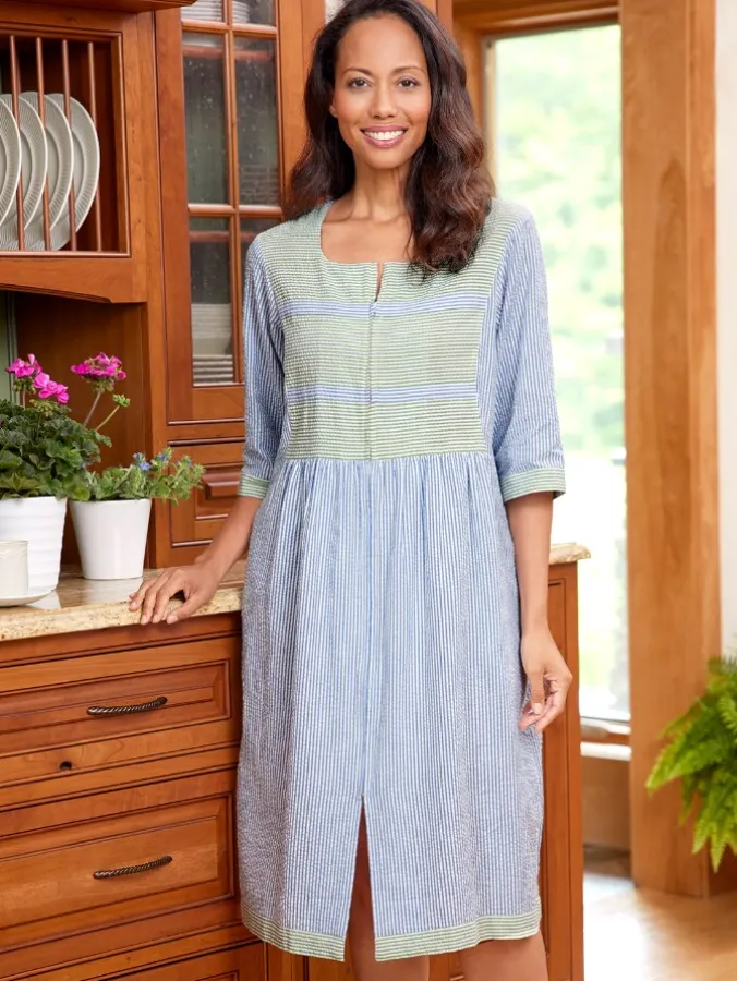 Women's Zip-Front Cotton Seersucker Duster