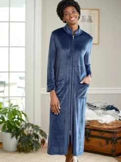 Women's Zip-Front Velour Robe