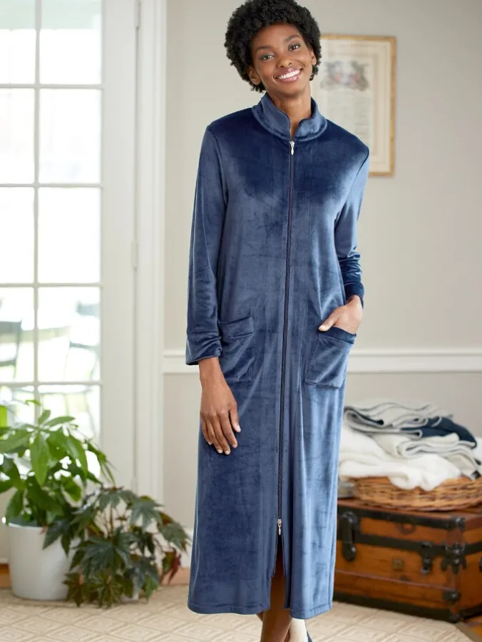 Women's Zip-Front Velour Robe