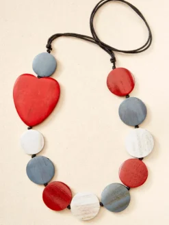 Wood Circle and Heart Adjustable Corded Necklace