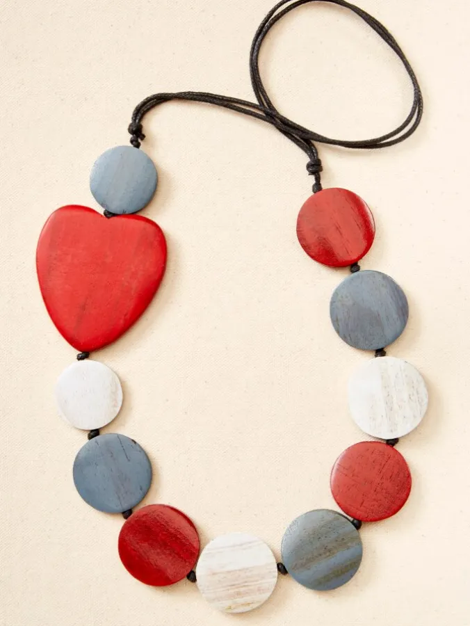 Wood Circle and Heart Adjustable Corded Necklace