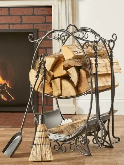 Wrought Iron Firewood Holder With Tools