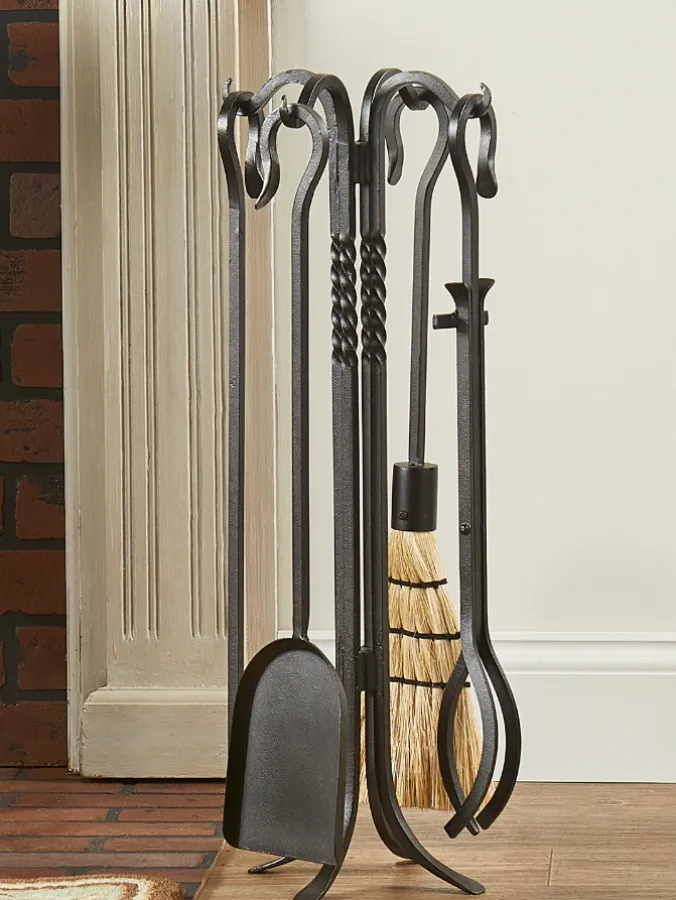 Wrought Iron 5-Piece Fireplace Set