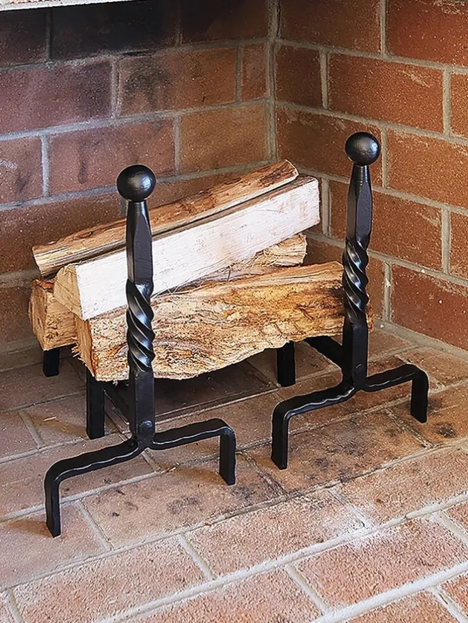 Wrought Iron Twisted Rope Andiron, Set of 2