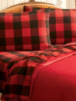 Yarn-Dyed Red Buffalo Plaid Portuguese Cotton Flannel Sheet Set