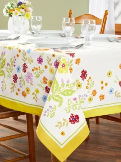 Yellow Floral Garden Party Cotton Tablecloth